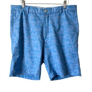 Peter Millar Golf Shorts Blue Guitar Print Performance Size 35 NWOT